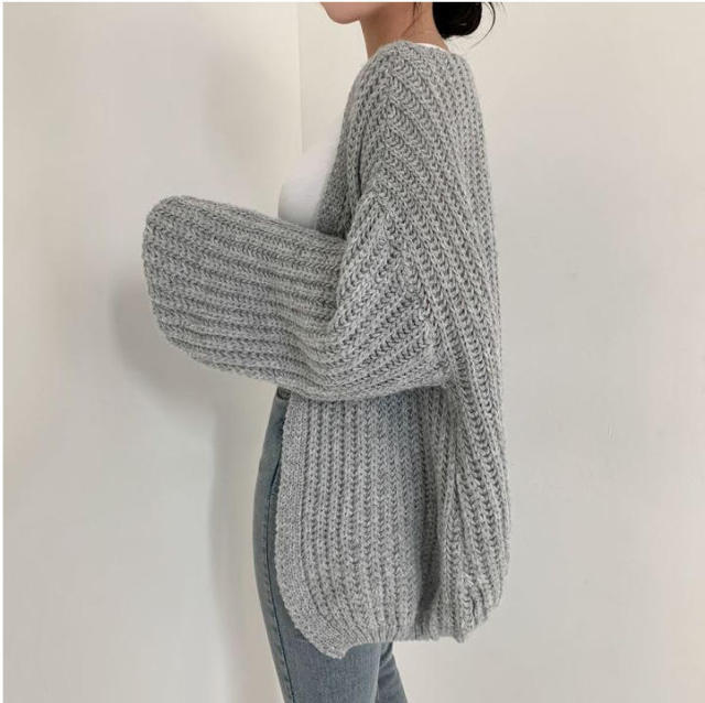 Wholesale Women’s Oversized Chunky Knit Cardigan – Gray Open Front Sweater