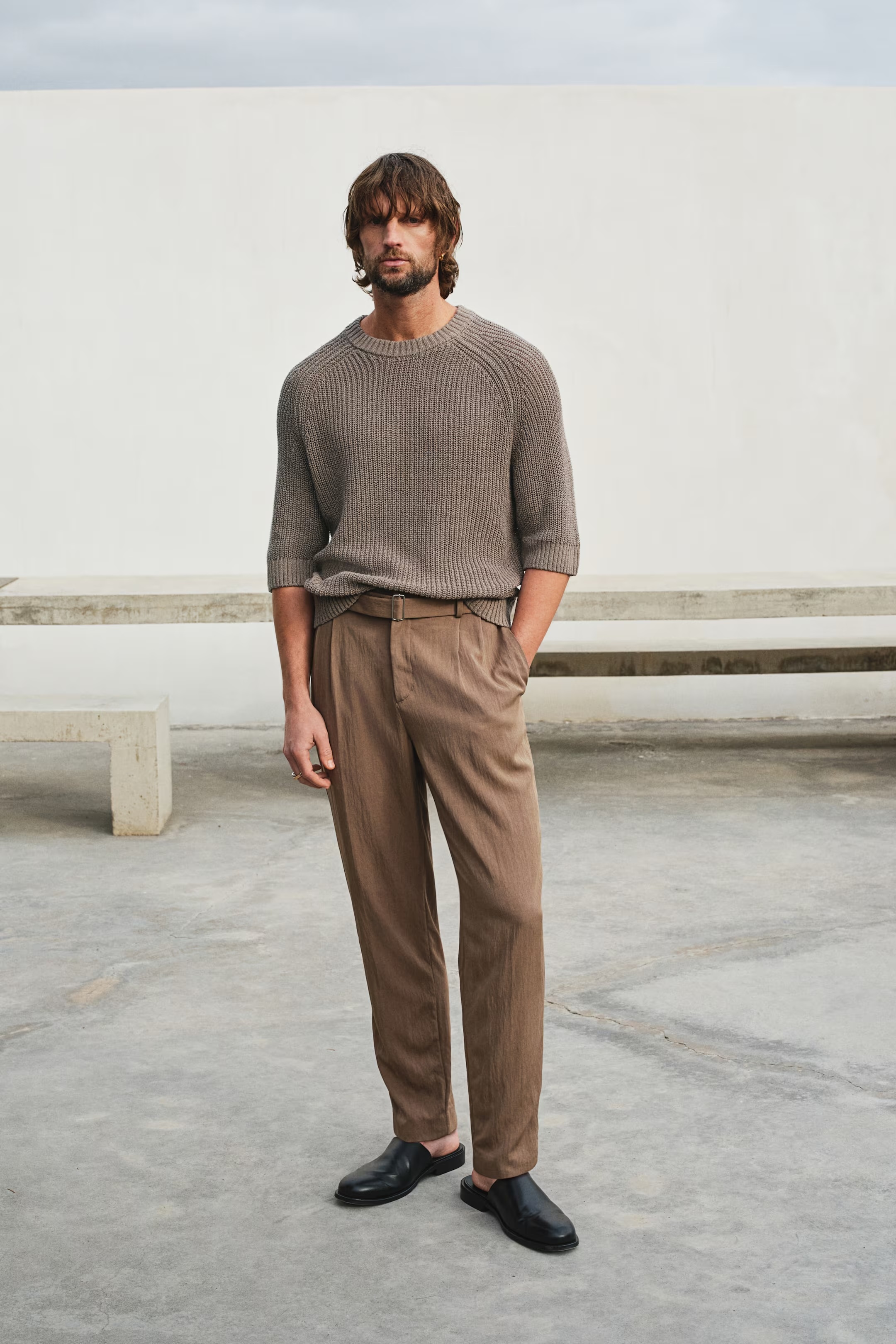 Factory Direct Men's Ribbed Knit Half-Sleeve Sweater
