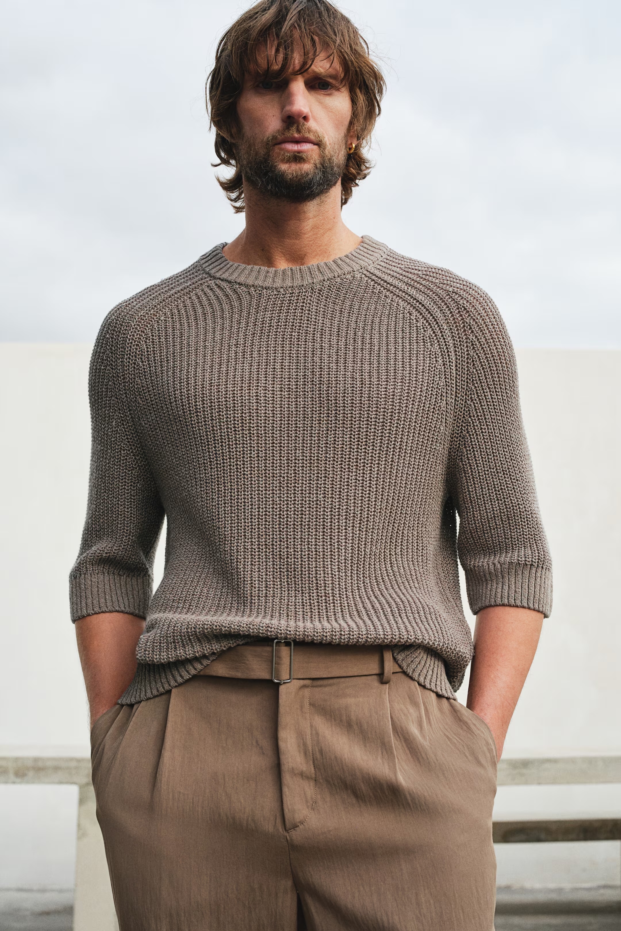 Factory Direct Men's Ribbed Knit Half-Sleeve Sweater
