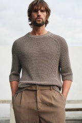 Factory Direct Men's Ribbed Knit Half-Sleeve Sweater