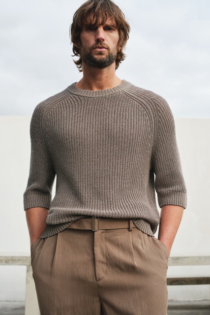 Factory Direct Men's Ribbed Knit Half-Sleeve Sweater