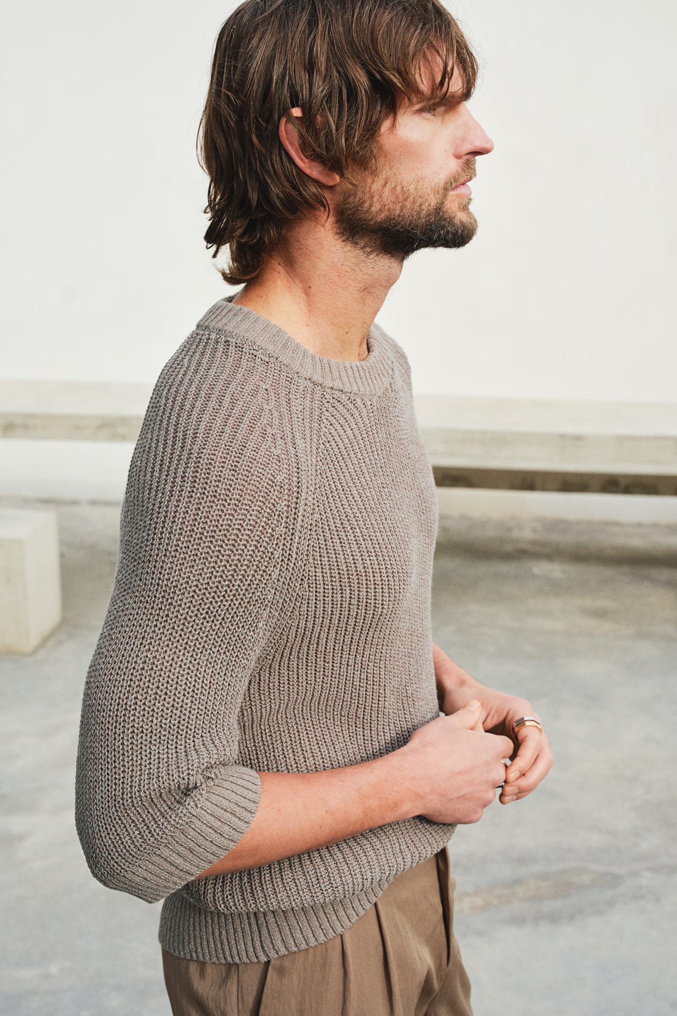 Factory Direct Men's Ribbed Knit Half-Sleeve Sweater