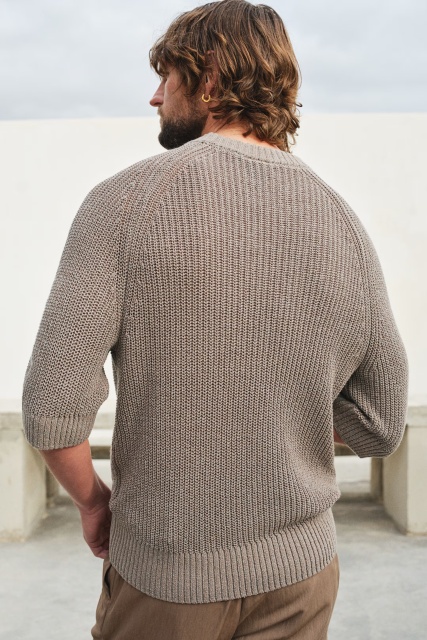Factory Direct Men's Ribbed Knit Half-Sleeve Sweater