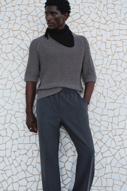 Factory Direct Men's Ribbed Knit Half-Sleeve Sweater