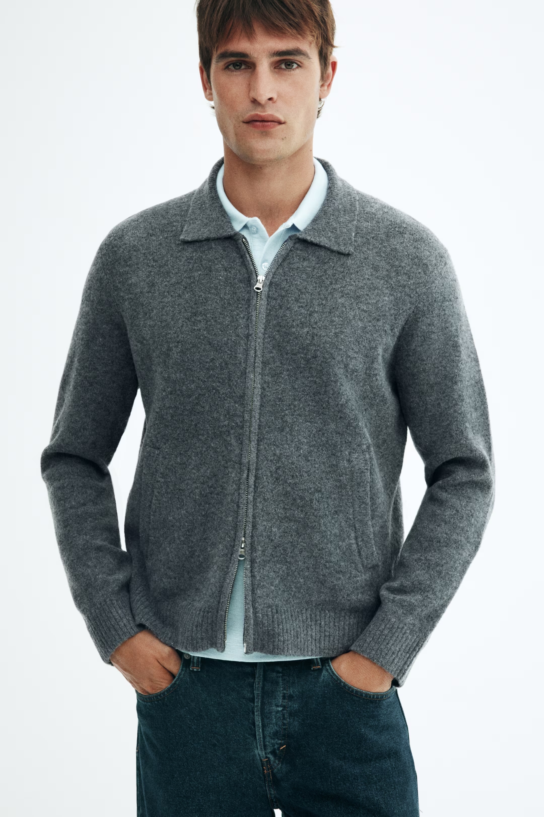 Personalized Men's Wool Zip-Up Cardigan Jacket