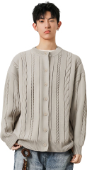 OEM ODM Men’s Oversized Cable Knit Button-Up Cardigan – Beige