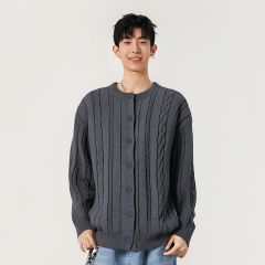 OEM ODM Men’s Oversized Cable Knit Button-Up Cardigan – Beige