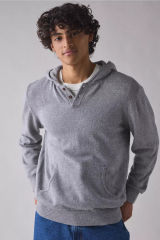 Whoelsale Men’s Knit Pullover Hoodie with Button Neckline – Heather Grey
