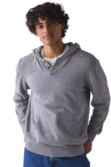 Whoelsale Men’s Knit Pullover Hoodie with Button Neckline – Heather Grey