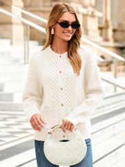 Factory Direct Cozy Knitted Cardigan with Button Closure for Women - Soft and Stylish Sweater
