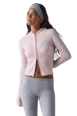 Personalized Women’s Cropped Knit Zip-Up Cardigan – Light Pink