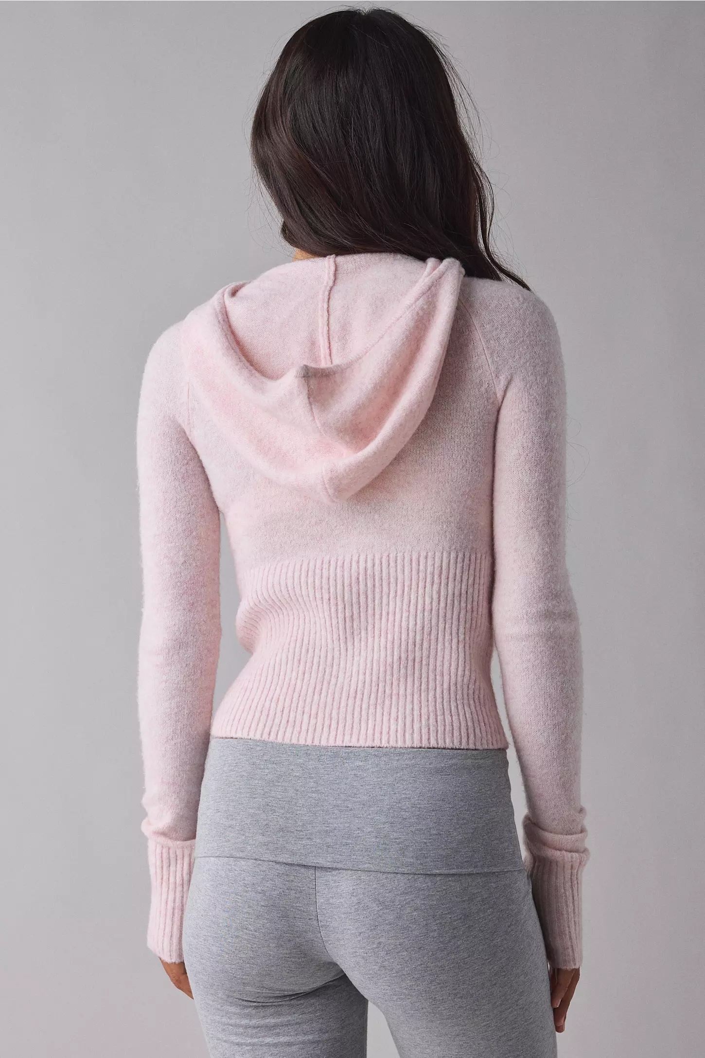 Personalized Women’s Cropped Knit Zip-Up Cardigan – Light Pink