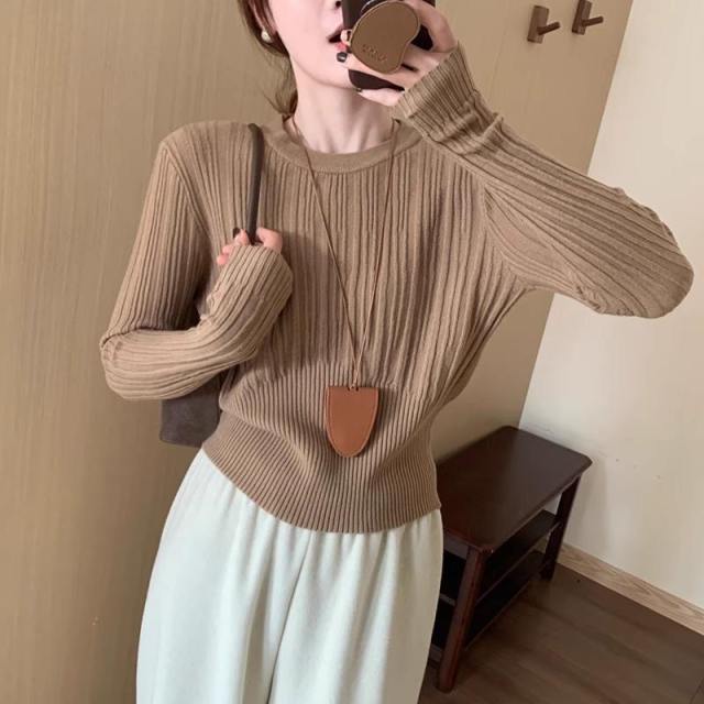 Factory Direct Beige Ribbed Sweater and Skirt Set - Women's Fall and Winter Casual Outfit