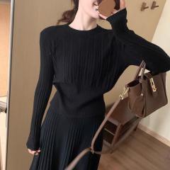 Factory Direct Beige Ribbed Sweater and Skirt Set - Women's Fall and Winter Casual Outfit
