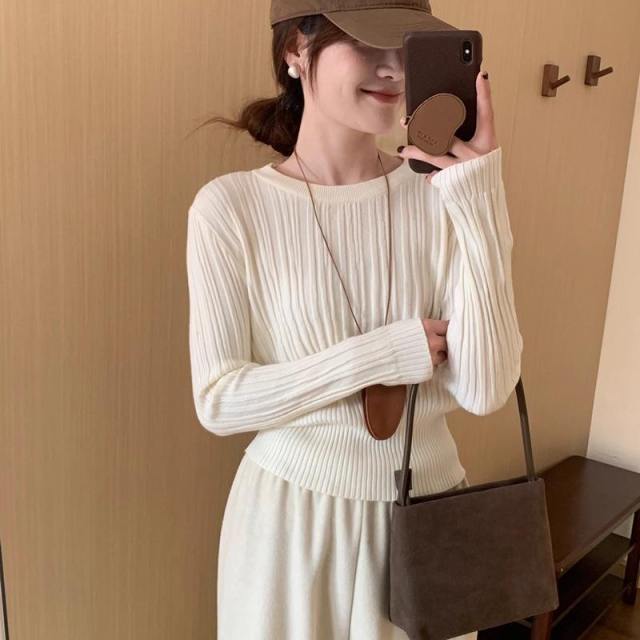 Factory Direct Beige Ribbed Sweater and Skirt Set - Women's Fall and Winter Casual Outfit