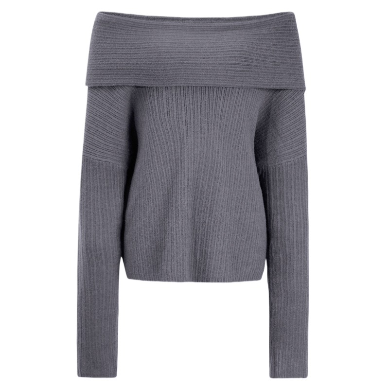 Personalized Burgundy Off-the-Shoulder Ribbed Sweater - Women's Casual Fall and Winter Top