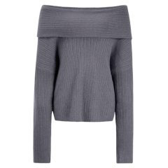 Personalized Burgundy Off-the-Shoulder Ribbed Sweater - Women's Casual Fall and Winter Top