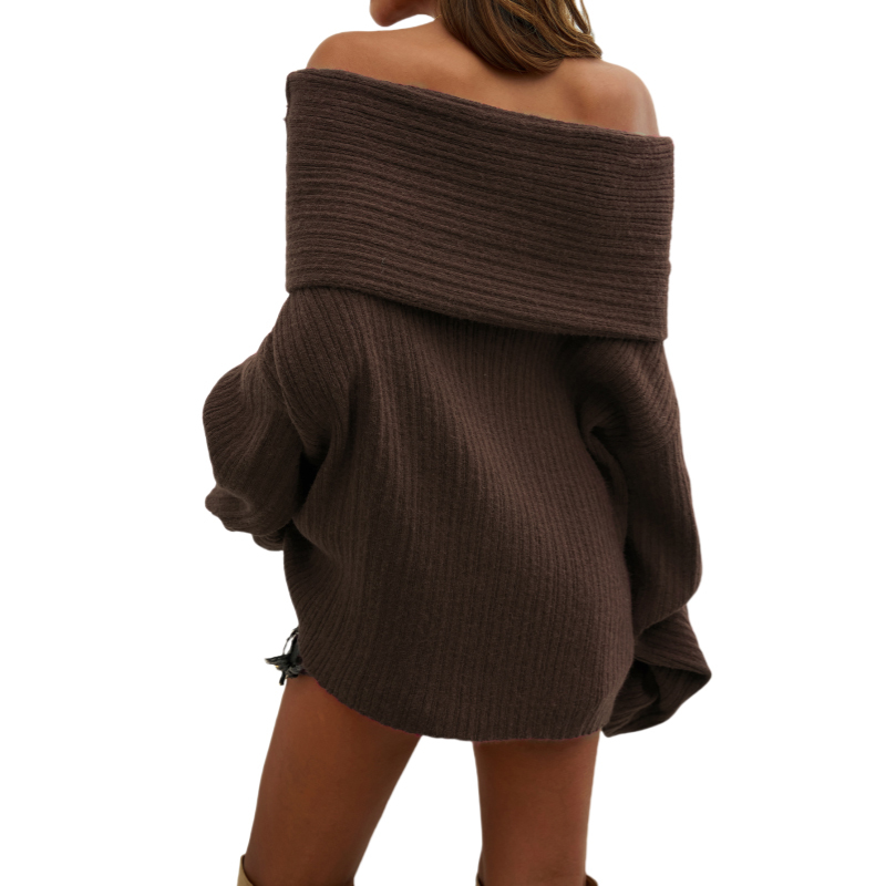 Personalized Burgundy Off-the-Shoulder Ribbed Sweater - Women's Casual Fall and Winter Top