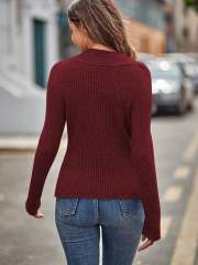 Personalized Ivory Ribbed V-Neck Wrap Sweater - Women's Casual Chic Knit Top