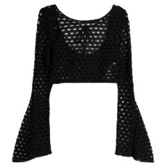 Customized Black Crochet Bell-Sleeve Crop Top - Women's Boho Chic Blouse