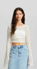 Customized Black Crochet Bell-Sleeve Crop Top - Women's Boho Chic Blouse