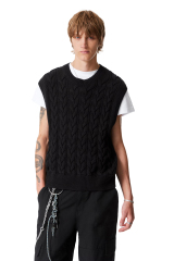 Made-to-order Black Cable-Knit Sleeveless Sweater