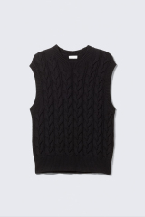 Made-to-order Black Cable-Knit Sleeveless Sweater