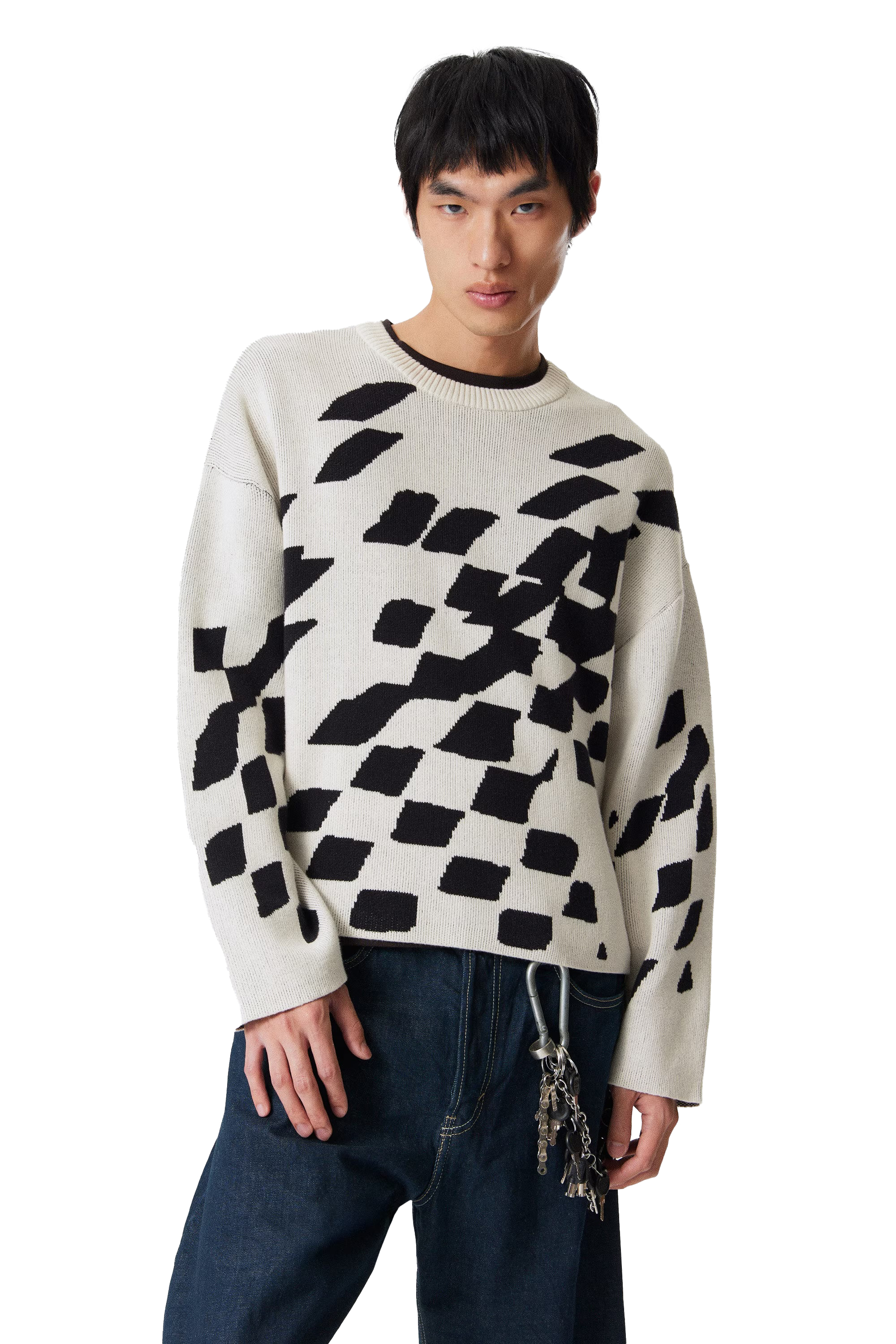 Factory Direct Black and White Geometric Pattern Sweater