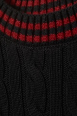 Made-to-order Black Cable-Knit Sweater with Red Striped Collar