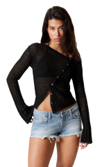 Custom Design Black Sheer Button-Up Knit Top