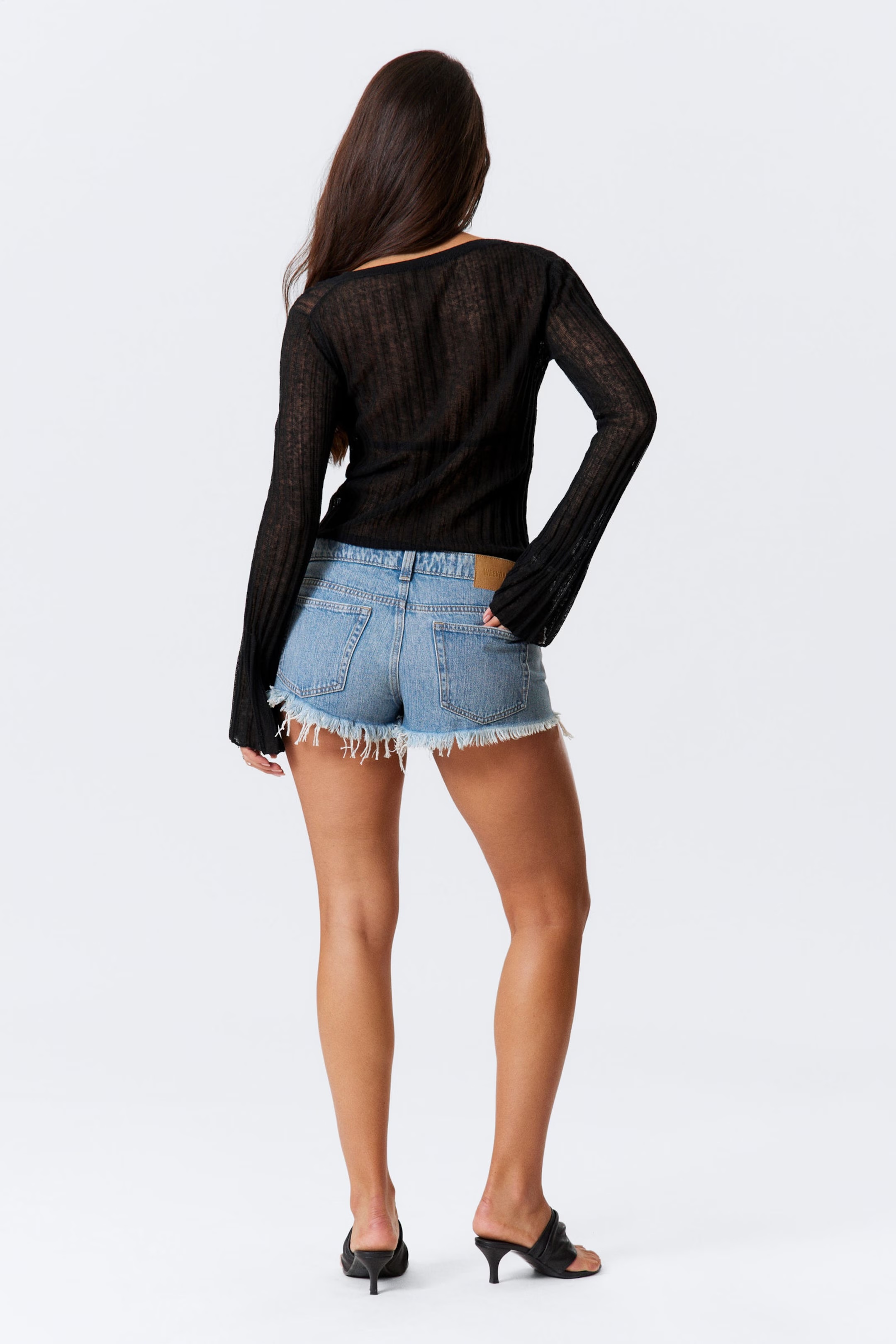 Custom Design Black Sheer Button-Up Knit Top