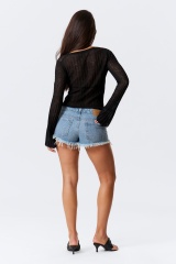 Custom Design Black Sheer Button-Up Knit Top
