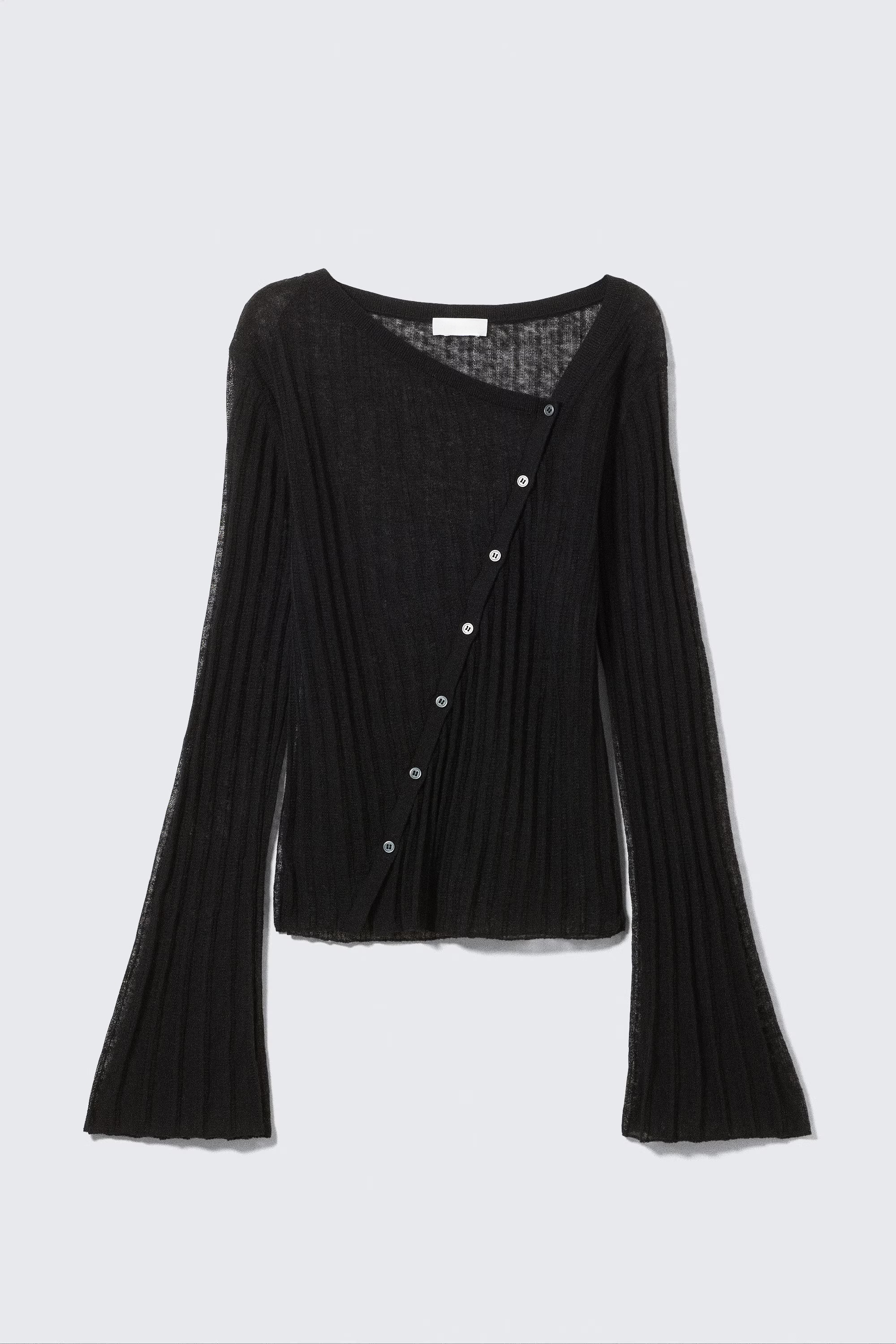 Custom Design Black Sheer Button-Up Knit Top