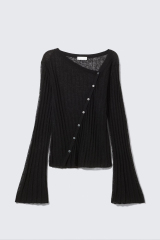 Custom Design Black Sheer Button-Up Knit Top