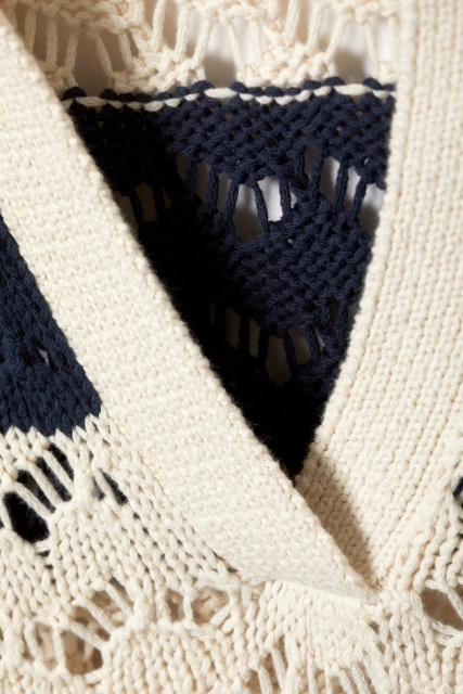 Wholesale Striped Crochet Knit V-Neck Sweater