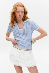 OEM ODM Light Blue Knit Polo Top with Button Detailing
