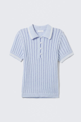 OEM ODM Light Blue Knit Polo Top with Button Detailing