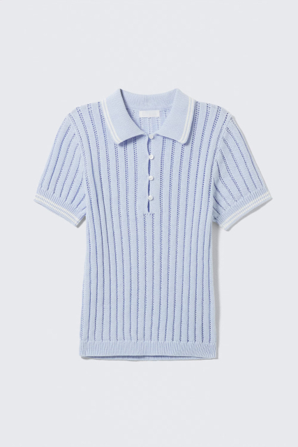 OEM ODM Light Blue Knit Polo Top with Button Detailing
