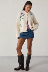 Wholesale Floral Embroidered Wool Blend Cardigan