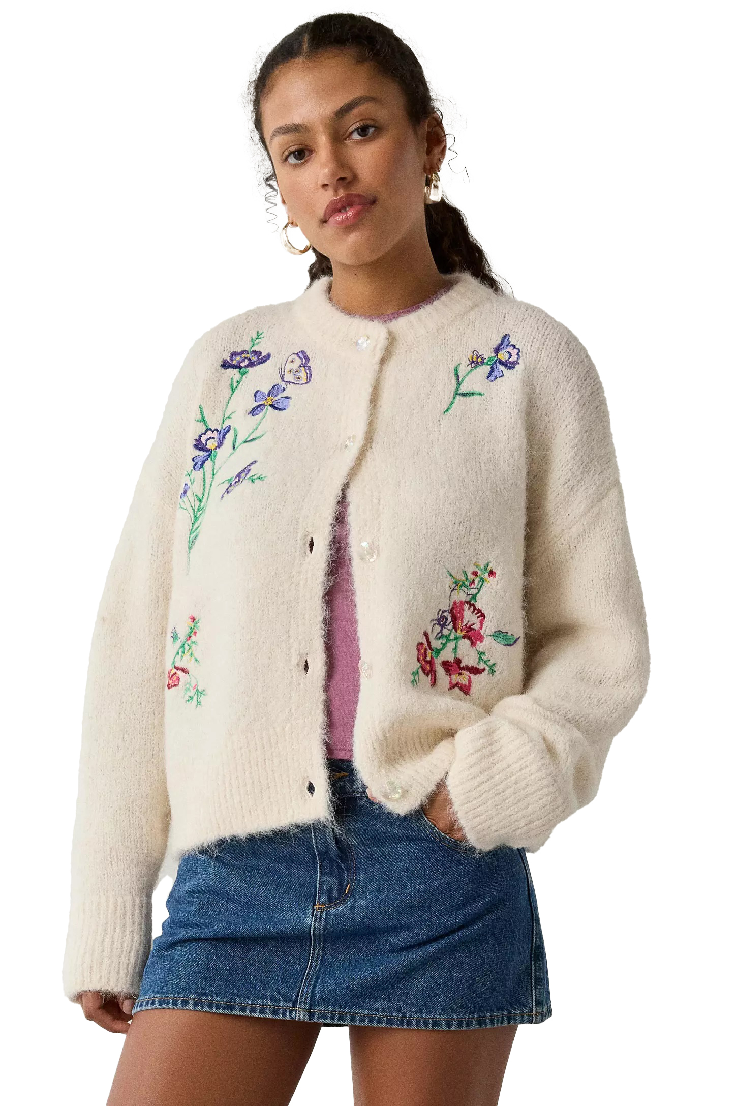 Wholesale Floral Embroidered Wool Blend Cardigan