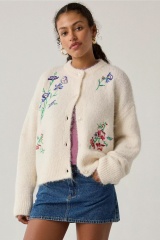 Wholesale Floral Embroidered Wool Blend Cardigan