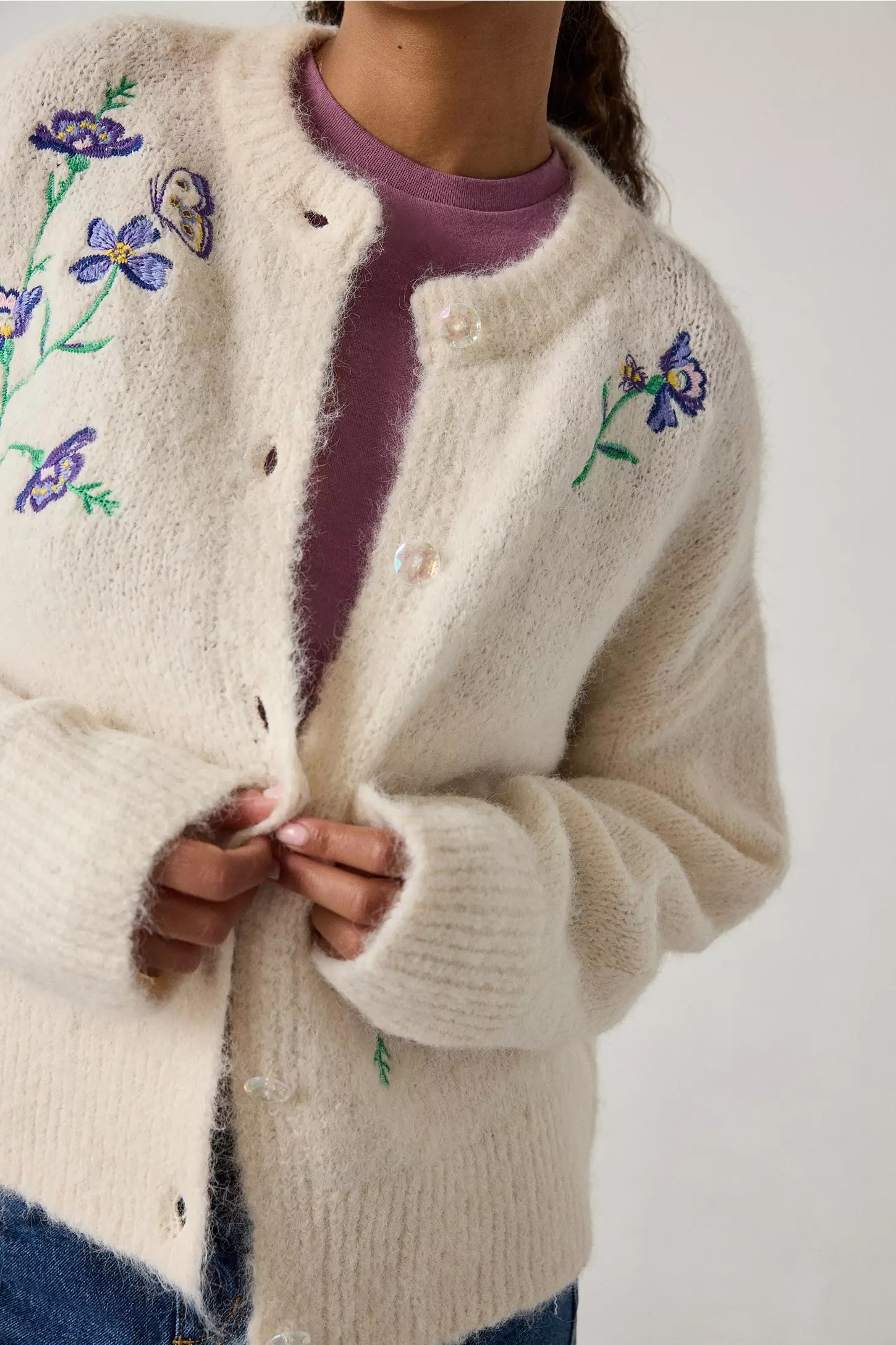 Wholesale Floral Embroidered Wool Blend Cardigan