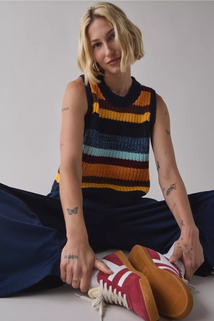 OEM ODM Retro Striped Knitted Sleeveless Tank Top