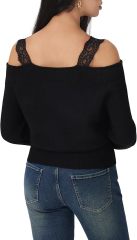 Custom Design Women’s Black Off-Shoulder Sweater with Lace Straps