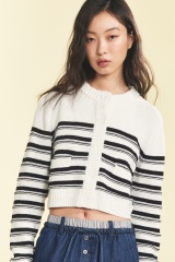 Factory Direct Women’s Black and White Striped Cropped Cardigan