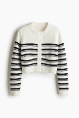 Factory Direct Women’s Black and White Striped Cropped Cardigan