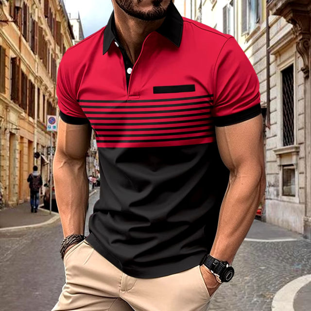 Personalized Men’s Striped Color Block Polo Shirt