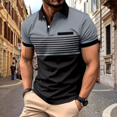 Personalized Men’s Striped Color Block Polo Shirt