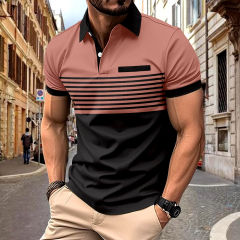 Personalized Men’s Striped Color Block Polo Shirt