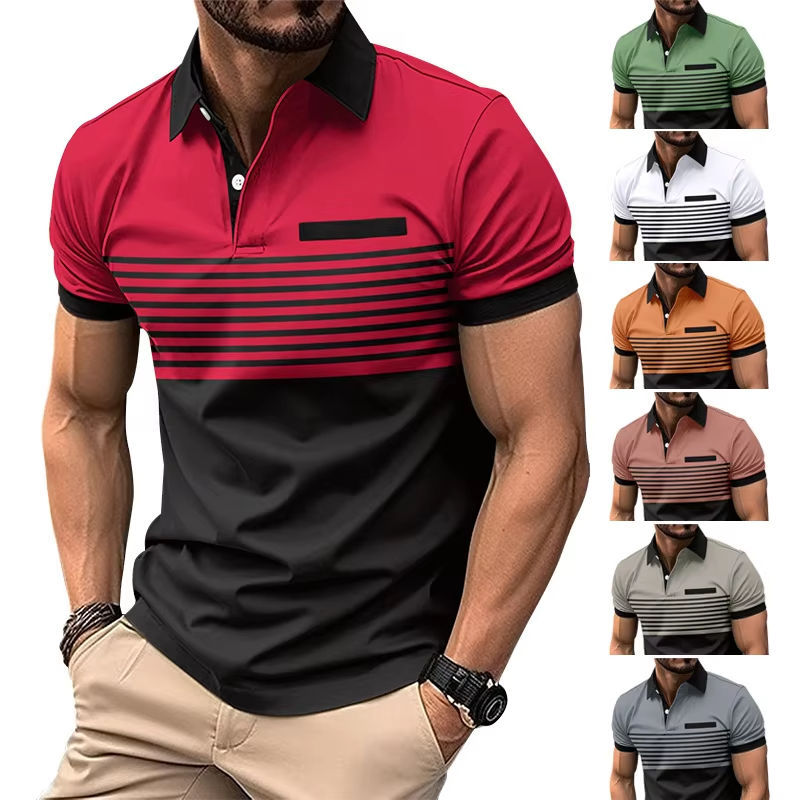 Personalized Men’s Striped Color Block Polo Shirt